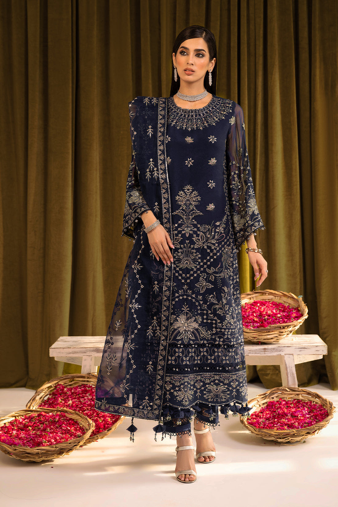 Alizeh | Formals Collection | Daim - V16D08 Embroidered Chiffon Blue -  Alizeh Formal - Original Designer Dress - House of Maryam