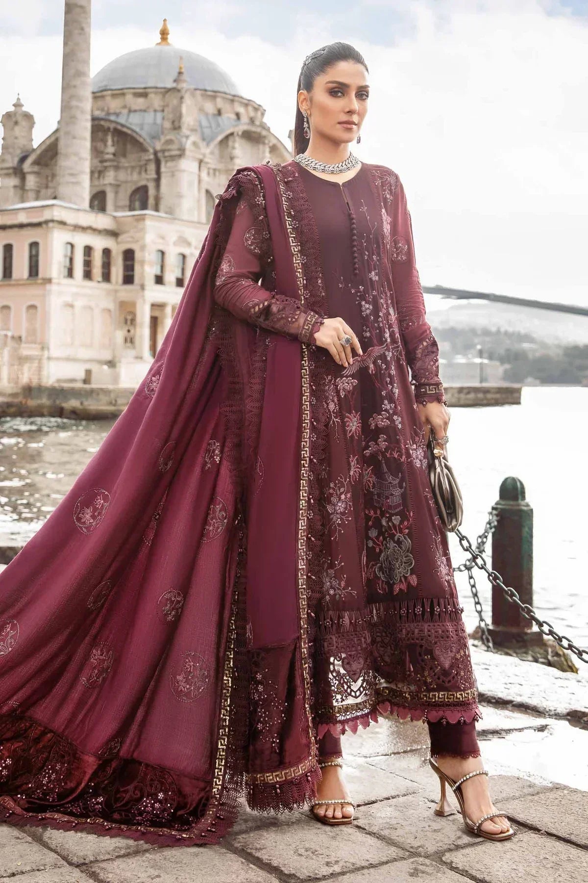 Maria B | Linen 23 | Aubergine DL-1103 by Designer Maria B - House of Maryam - Pakistani Designer Ethnic Wear in {{ shop.shopifyCountryName }}