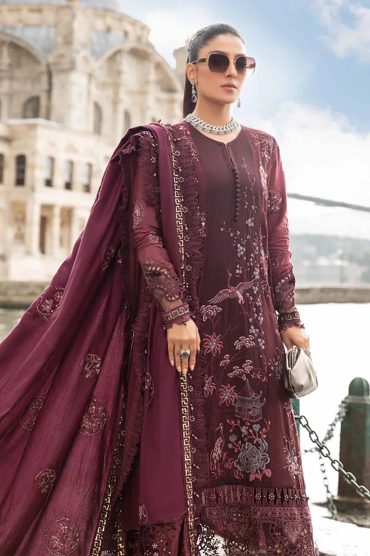 Maria B | Linen 23 | Aubergine DL-1103 by Designer Maria B - House of Maryam - Pakistani Designer Ethnic Wear in {{ shop.shopifyCountryName }}