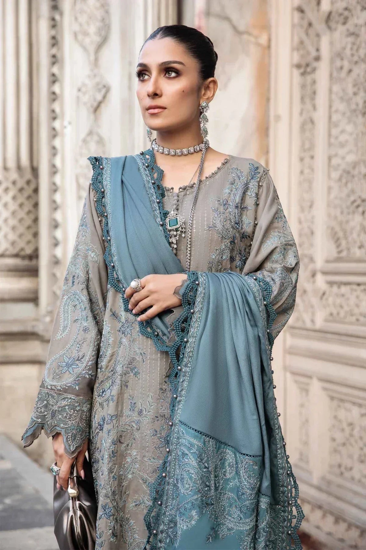 Maria B | Linen 23 | Grey DL-1104 by Designer Maria B - House of Maryam - Pakistani Designer Ethnic Wear in {{ shop.shopifyCountryName }}