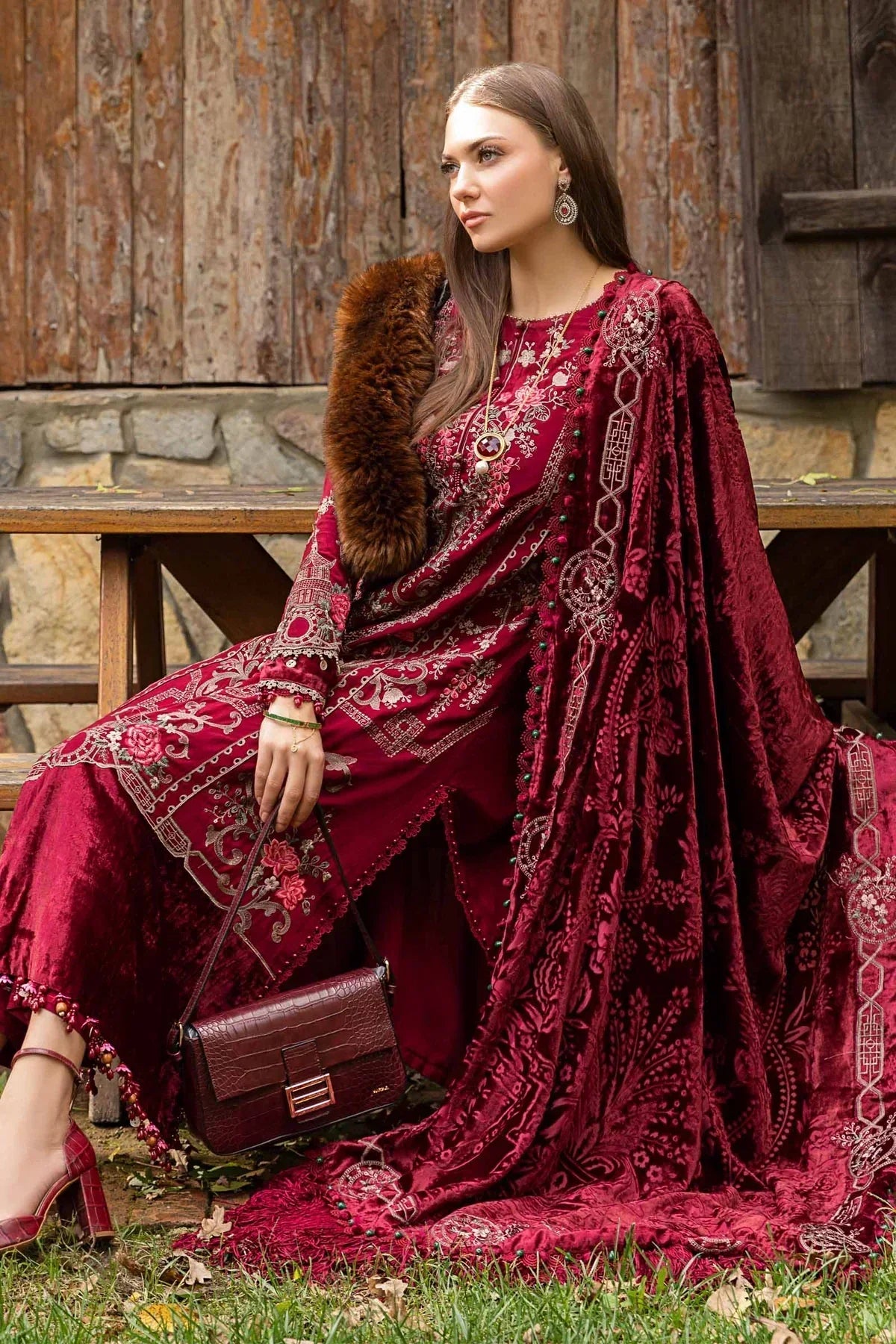 Maria B | Linen 23 | Deep Pink DL-1112 by Designer Maria B - House of Maryam - Pakistani Designer Ethnic Wear in {{ shop.shopifyCountryName }}