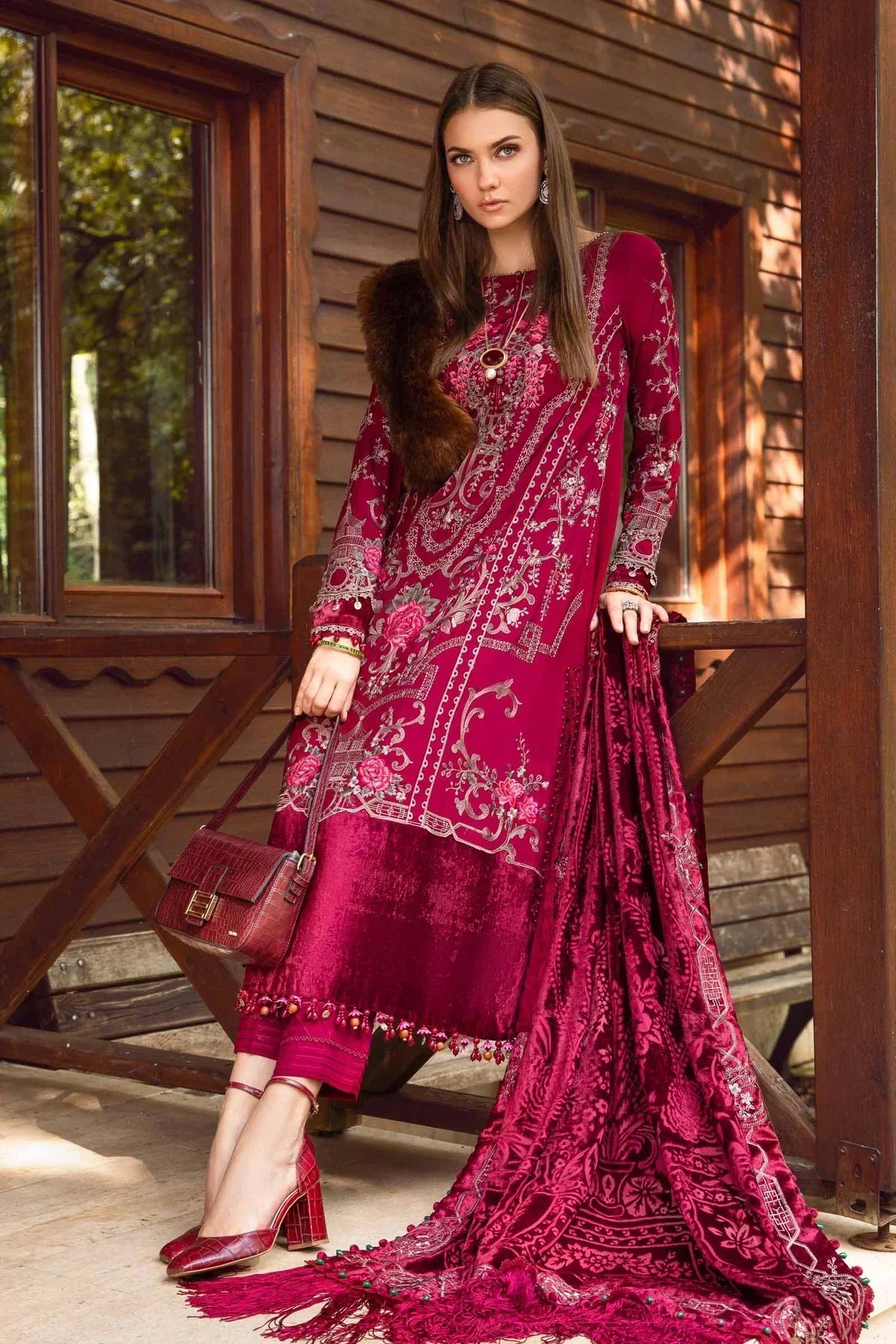 Maria B | Linen 23 | Deep Pink DL-1112 by Designer Maria B - House of Maryam - Pakistani Designer Ethnic Wear in {{ shop.shopifyCountryName }}