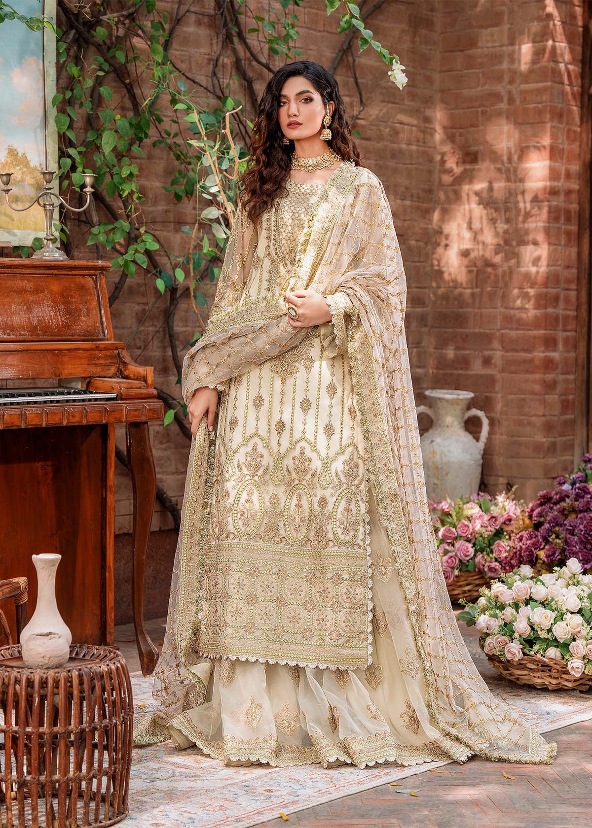 Akbar Aslam Mehrunisa net shirt and sharara