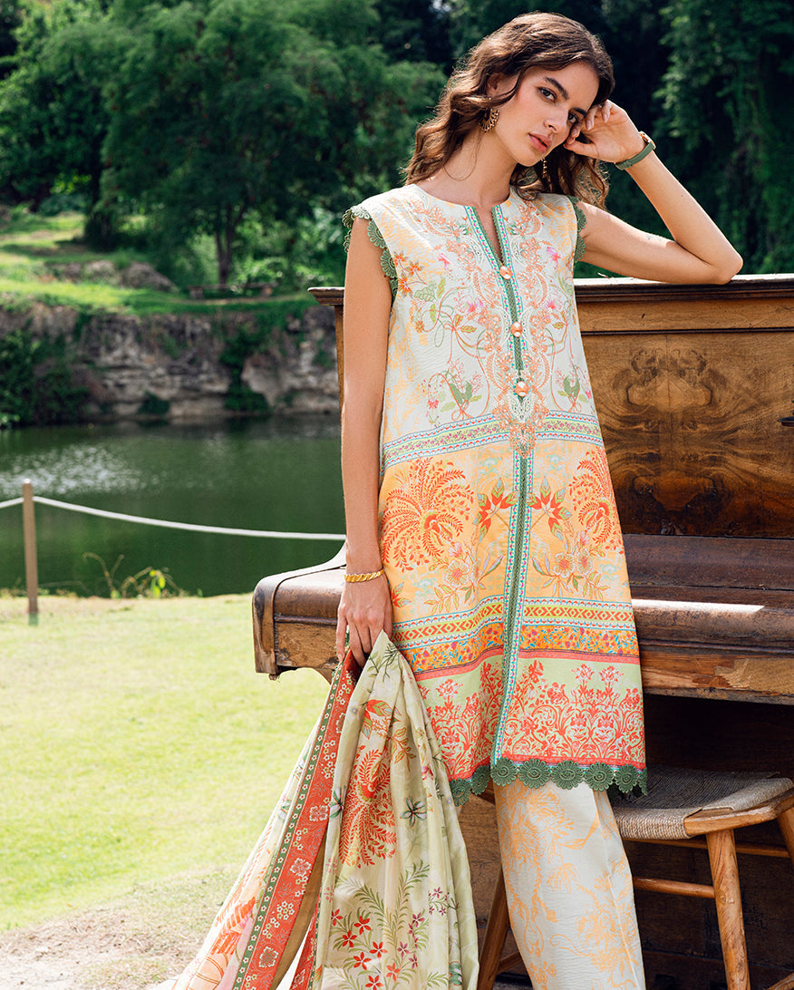 Roheenaz | Garden Veal Printed Lawn 25 | Gold Riddle -  Roheenaz Ladies Clothes - Original Designer Dress - House of Maryam