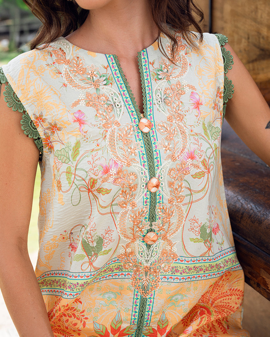 Roheenaz | Garden Veal Printed Lawn 25 | Gold Riddle -  Roheenaz Ladies Clothes - Original Designer Dress - House of Maryam
