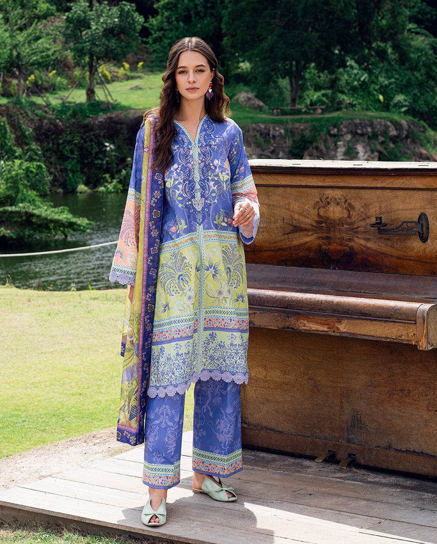 Roheenaz | Garden Veal Printed Lawn 25 | Inky Bloom -  Roheenaz Ladies Clothes - Original Designer Dress - House of Maryam