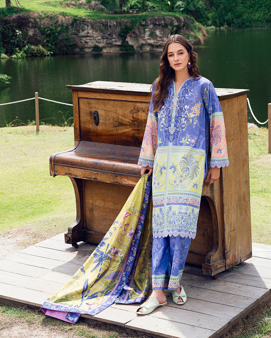 Roheenaz | Garden Veal Printed Lawn 25 | Inky Bloom -  Roheenaz Ladies Clothes - Original Designer Dress - House of Maryam
