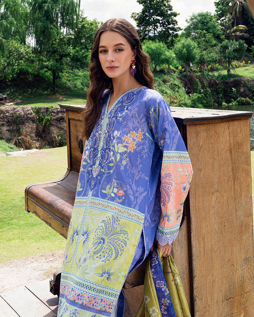 Roheenaz | Garden Veal Printed Lawn 25 | Inky Bloom -  Roheenaz Ladies Clothes - Original Designer Dress - House of Maryam