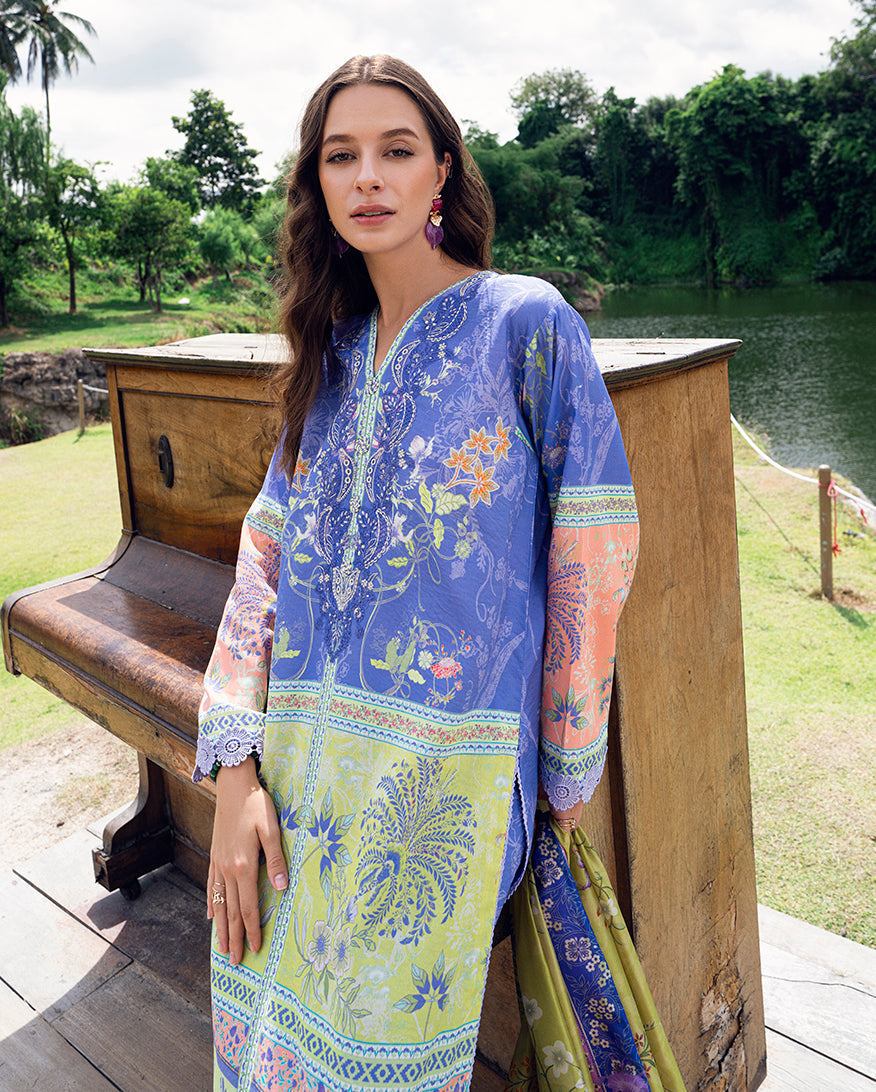 Roheenaz | Garden Veal Printed Lawn 25 | Inky Bloom -  Roheenaz Ladies Clothes - Original Designer Dress - House of Maryam