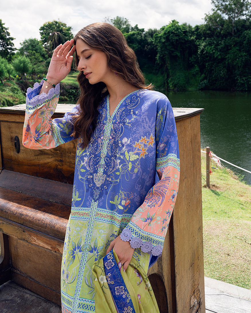 Roheenaz | Garden Veal Printed Lawn 25 | Inky Bloom -  Roheenaz Ladies Clothes - Original Designer Dress - House of Maryam