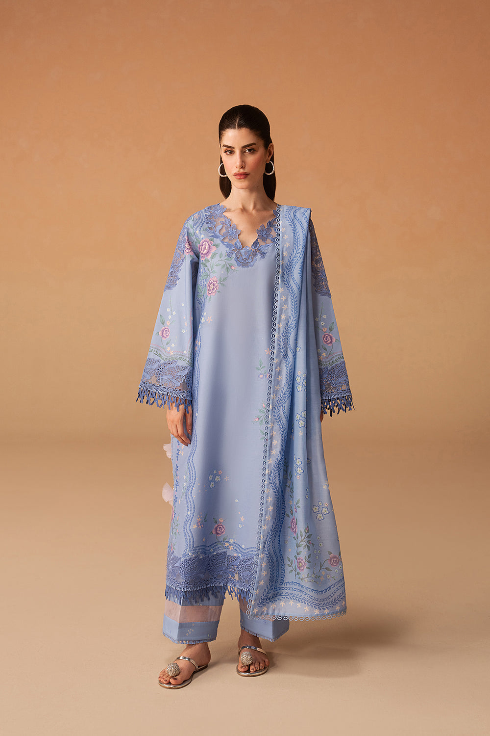 Afrozeh Opaline blue printed lawn suit