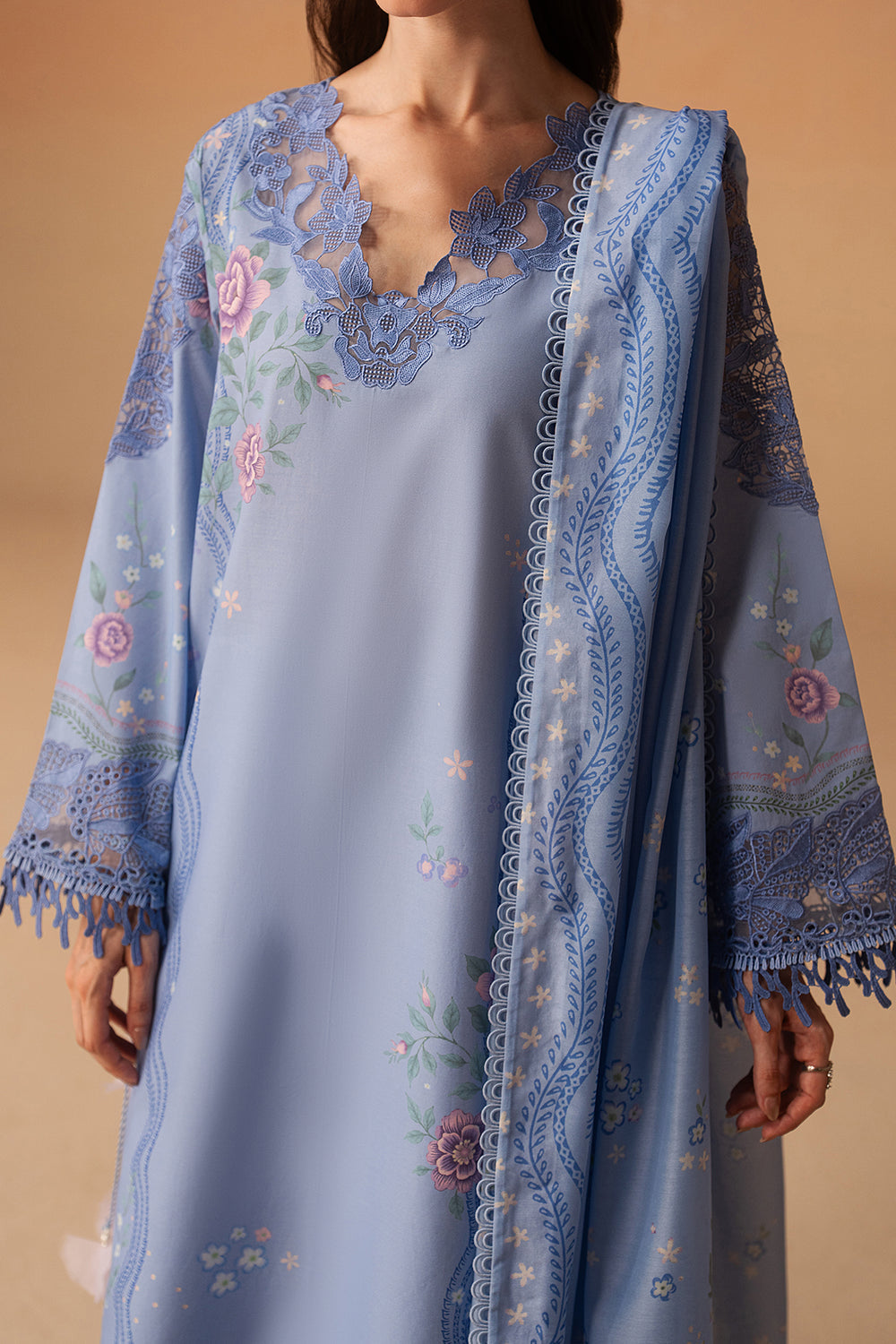 Afrozeh Opaline blue printed lawn suit, photo 3