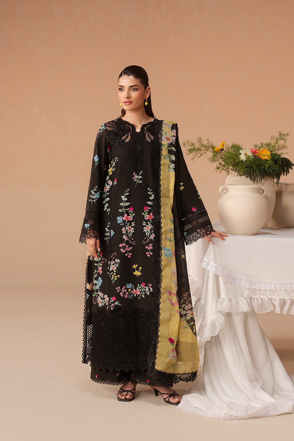 Afrozeh Evania Rust black printed lawn suit