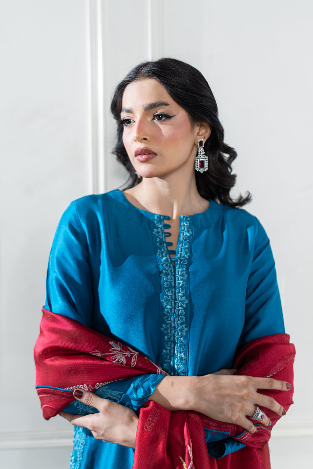 Wahaj M Khan | Lra Eid Collection 26 | Teal Red Rawsilk Set, image 3