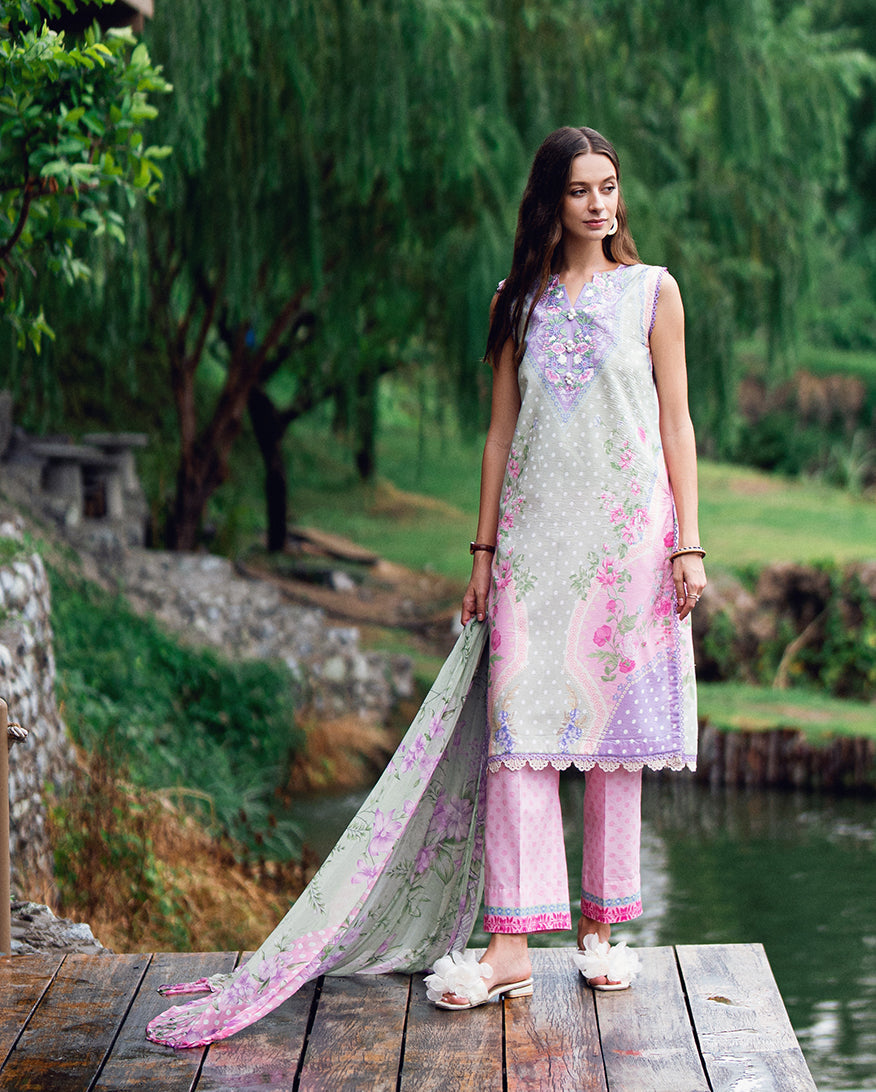 Roheenaz | Garden Veal Printed Lawn 25 | Tulip Sugar