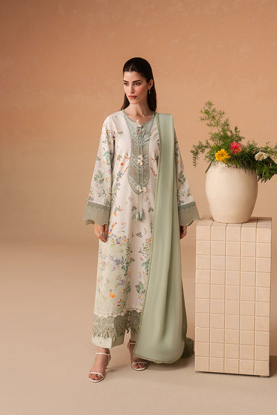 Afrozeh Vesperd sage green embroidered lawn suit