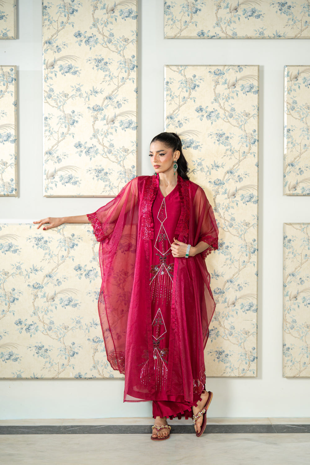 Wahaj M Khan | Lra Eid Collection 26 | Magenta Organza Cape Set, image 5