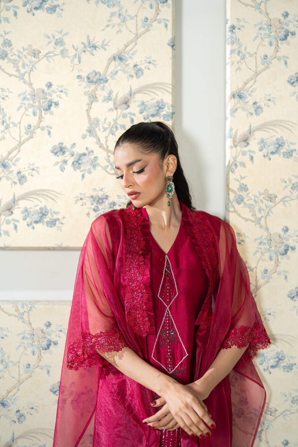 Wahaj M Khan | Lra Eid Collection 26 | Magenta Organza Cape Set, image 4