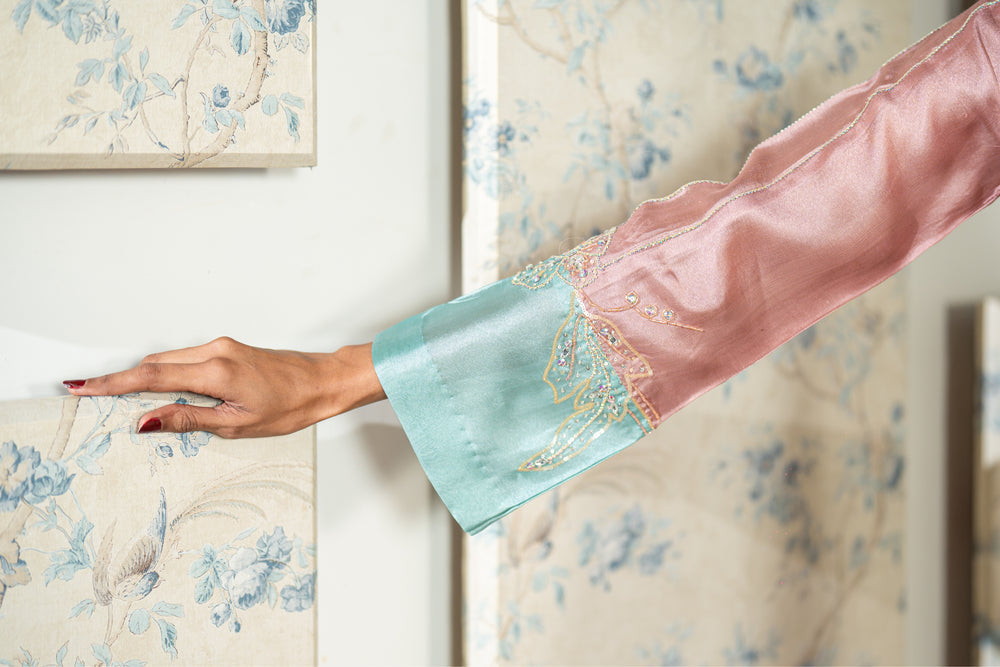 Wahaj M Khan | Lra Eid Collection 26 | Pink Ferozi Kaftan Suit, image 4