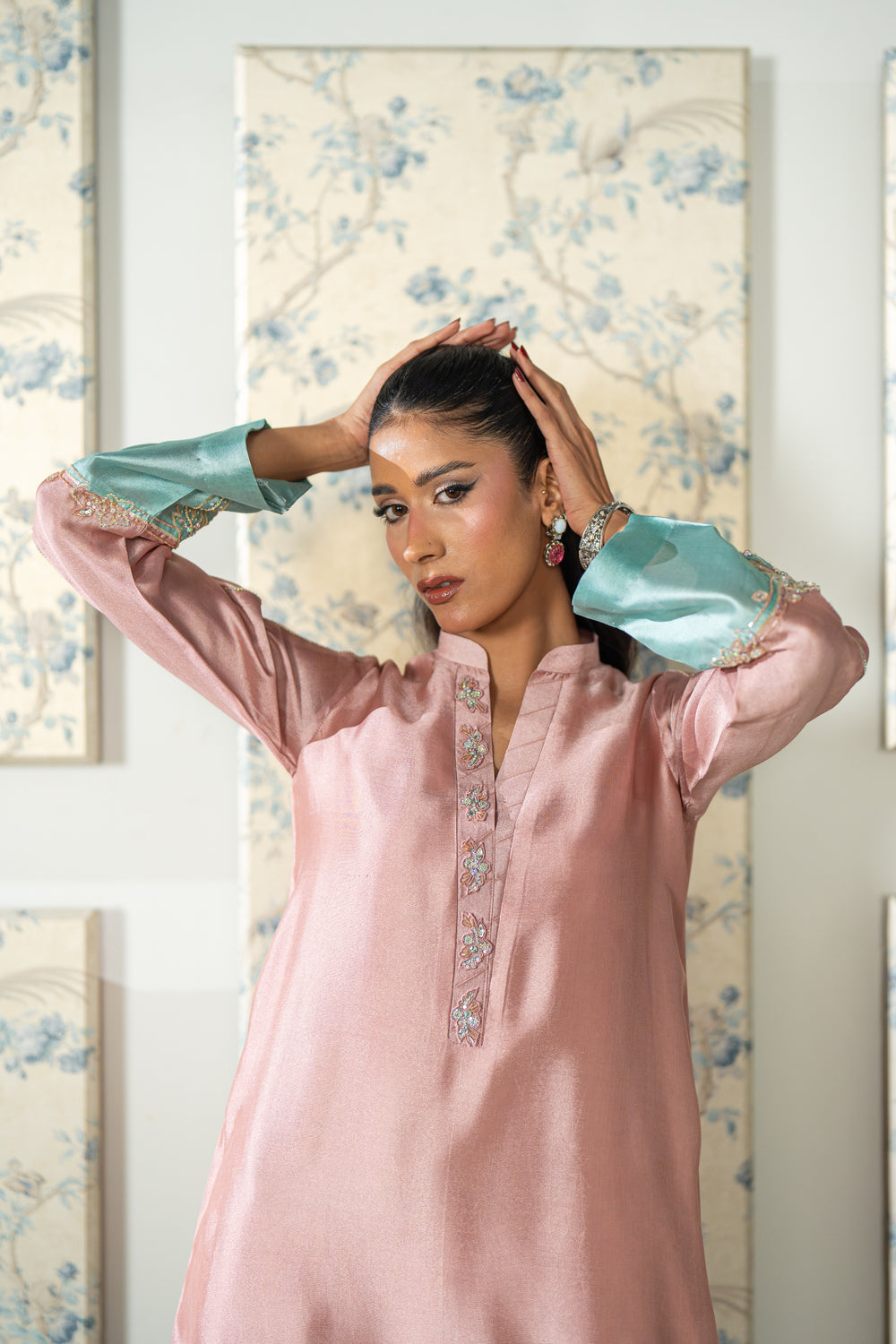 Wahaj M Khan | Lra Eid Collection 26 | Pink Ferozi Kaftan Suit, image 3