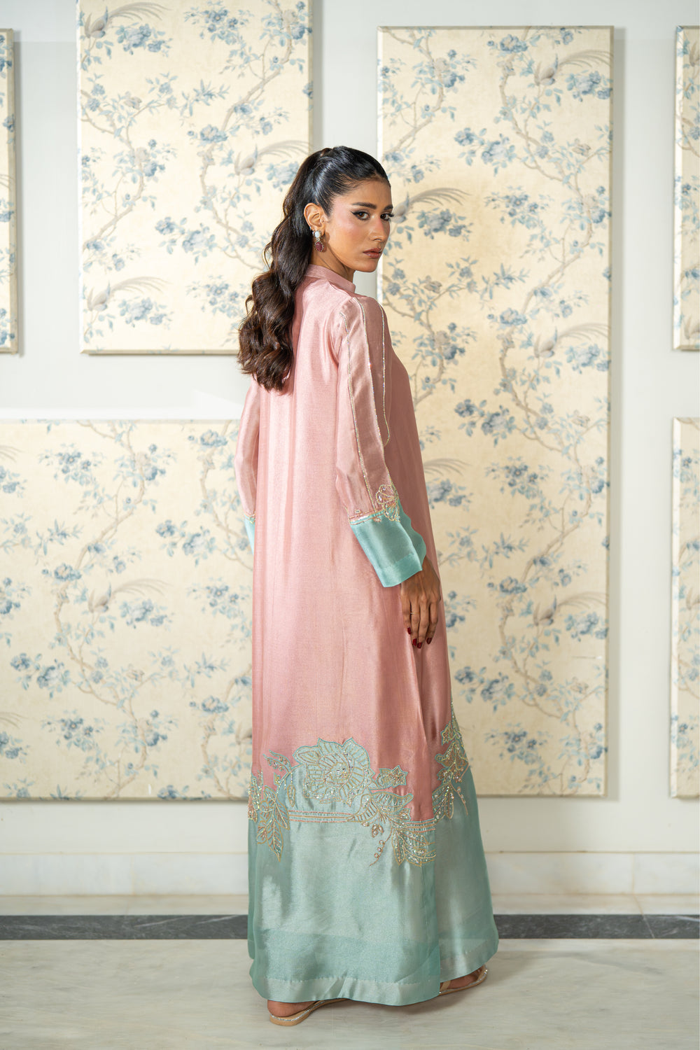 Wahaj M Khan | Lra Eid Collection 26 | Pink Ferozi Kaftan Suit, image 2