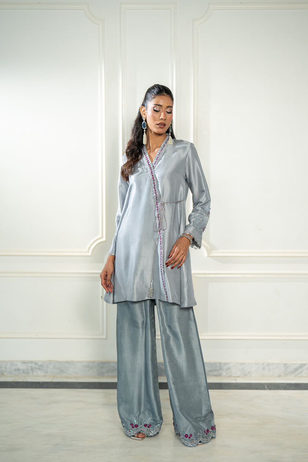 Wahaj M Khan | Lra Eid Collection 26 | Grey Rawsilk Wrap, image 5