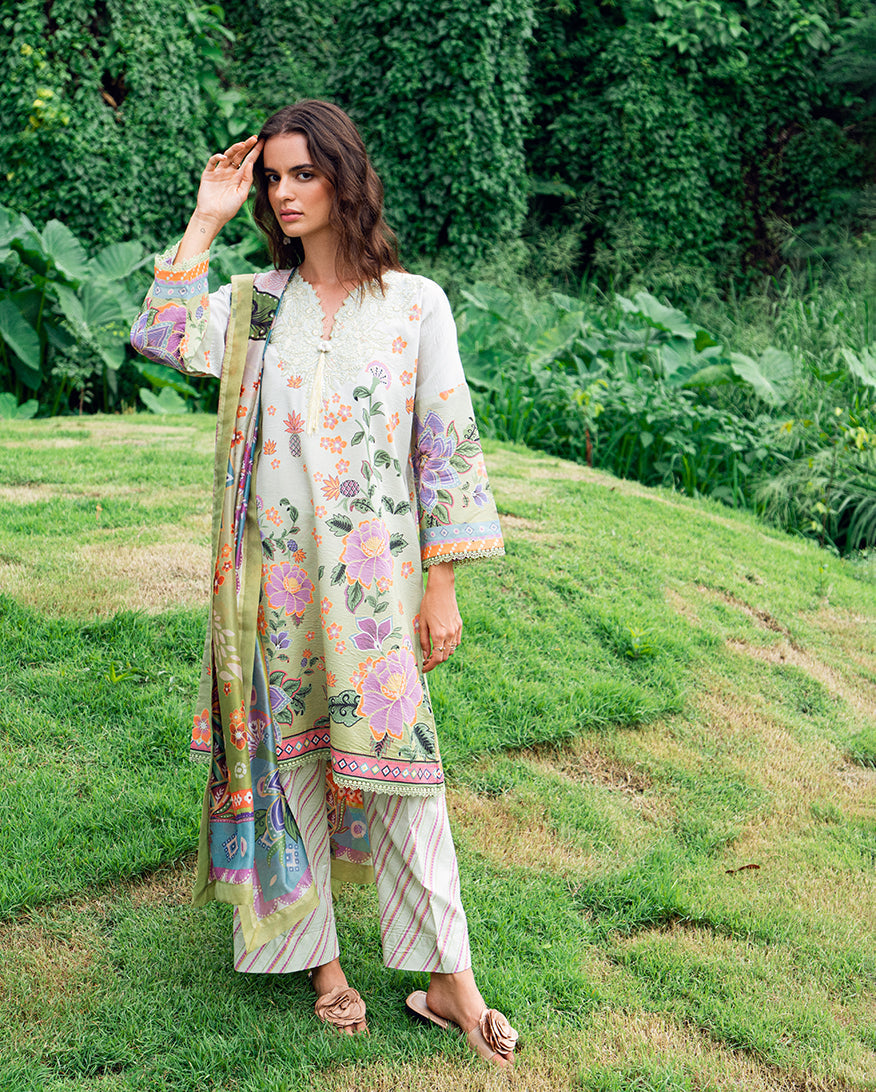 Roheenaz | Garden Veal Printed Lawn 25 | Melon Muse -  Roheenaz Ladies Clothes - Original Designer Dress - House of Maryam
