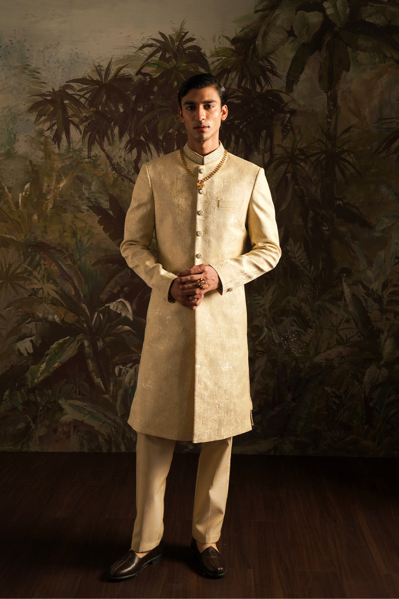 Republic By Omar Farooq | Sherwani Couture | "Azar" Beige Embroidered Sherwani -  Republic by Omar Farooq SHERWANI COUTURE - Original Designer Dress - House of Maryam