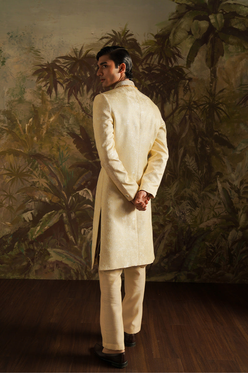 Republic By Omar Farooq | Sherwani Couture | "Azar" Beige Embroidered Sherwani -  Republic by Omar Farooq SHERWANI COUTURE - Original Designer Dress - House of Maryam