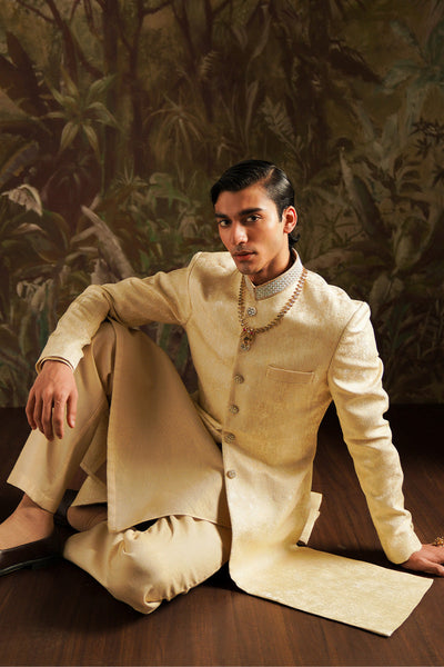 Republic By Omar Farooq | Sherwani Couture | "Azar" Beige Embroidered Sherwani -  Republic by Omar Farooq SHERWANI COUTURE - Original Designer Dress - House of Maryam