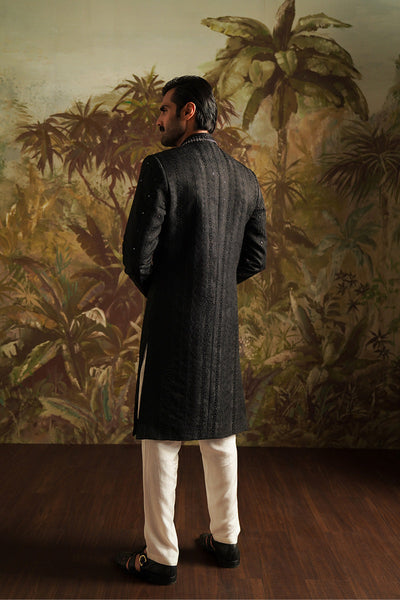 Republic By Omar Farooq | Sherwani Couture | "Dar" Black Embroidered Sherwani -  Republic by Omar Farooq SHERWANI COUTURE - Original Designer Dress - House of Maryam