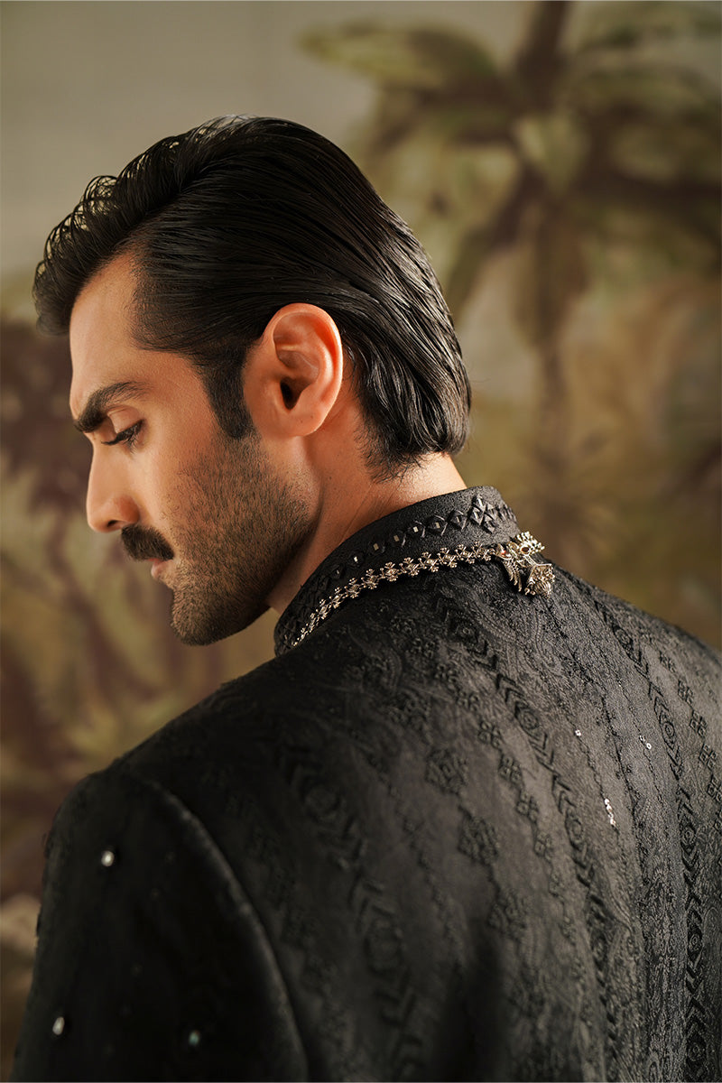Republic By Omar Farooq | Sherwani Couture | "Dar" Black Embroidered Sherwani -  Republic by Omar Farooq SHERWANI COUTURE - Original Designer Dress - House of Maryam