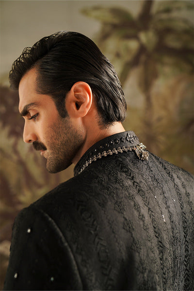 Republic By Omar Farooq | Sherwani Couture | "Dar" Black Embroidered Sherwani -  Republic by Omar Farooq SHERWANI COUTURE - Original Designer Dress - House of Maryam