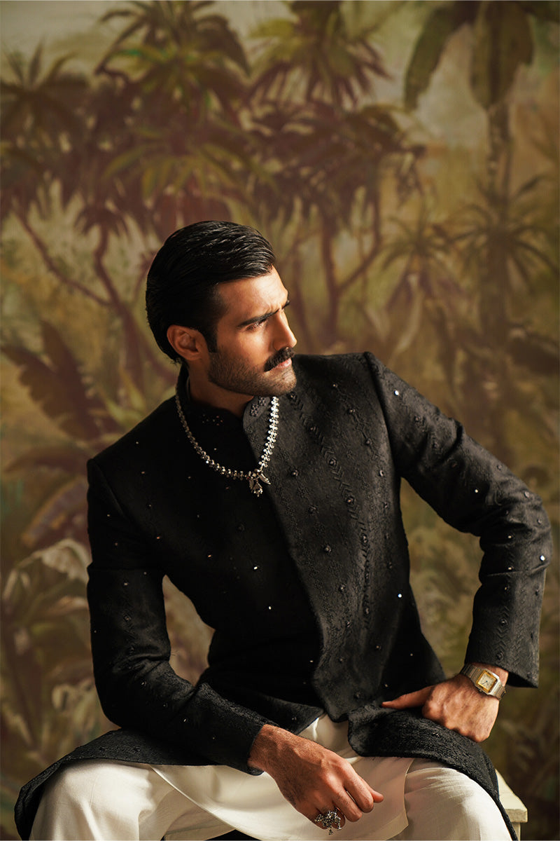 Republic By Omar Farooq | Sherwani Couture | "Dar" Black Embroidered Sherwani -  Republic by Omar Farooq SHERWANI COUTURE - Original Designer Dress - House of Maryam