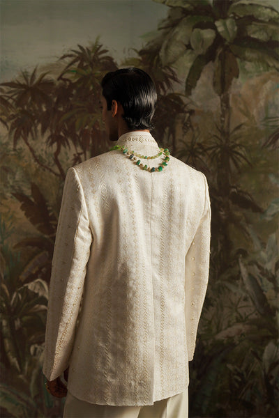 Republic By Omar Farooq | Bandhgala Suit | "Fazal" White Embroidered Bandhgala Jacket -  Republic by Omar Farooq Bandhgala Suit - Original Designer Dress - House of Maryam