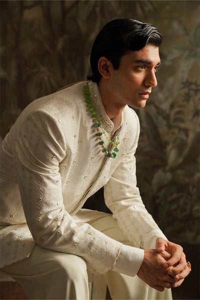Republic By Omar Farooq | Bandhgala Suit | "Fazal" White Embroidered Bandhgala Jacket -  Republic by Omar Farooq Bandhgala Suit - Original Designer Dress - House of Maryam