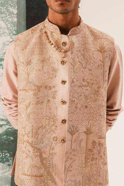 Republic By Omar Farooq | Luxury Rtw | 'Farzam' Hand Embroidered Coral Pink Waistcoat -  Republic by Omar Farooq Luxury RTW - Original Designer Dress - House of Maryam