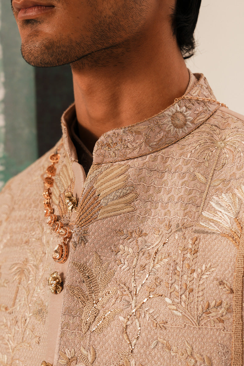 Republic By Omar Farooq | Luxury Rtw | 'Farzam' Hand Embroidered Coral Pink Waistcoat -  Republic by Omar Farooq Luxury RTW - Original Designer Dress - House of Maryam