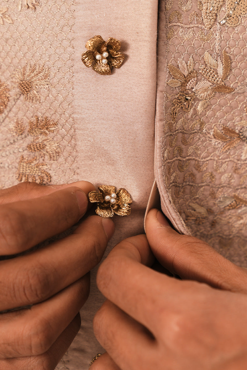 Republic By Omar Farooq | Luxury Rtw | 'Farzam' Hand Embroidered Coral Pink Waistcoat -  Republic by Omar Farooq Luxury RTW - Original Designer Dress - House of Maryam