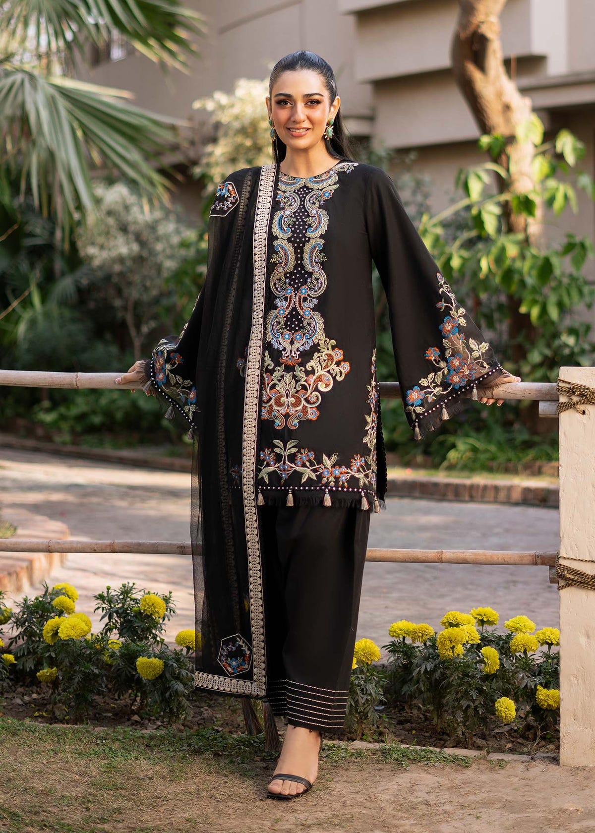Fozia Khalid | Blossom Festive Lawn 25 | Black viola -  Fozia Khalid Ladies Clothes - Original Designer Dress - House of Maryam