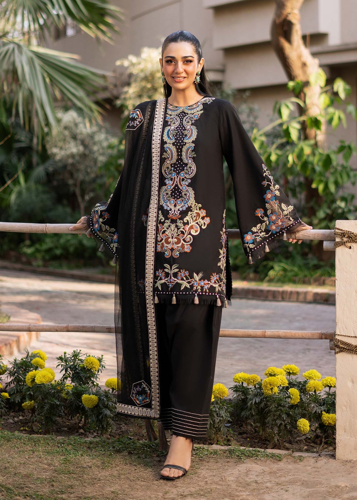 Fozia Khalid | Blossom Festive Lawn 25 | Black viola -  Fozia Khalid Ladies Clothes - Original Designer Dress - House of Maryam