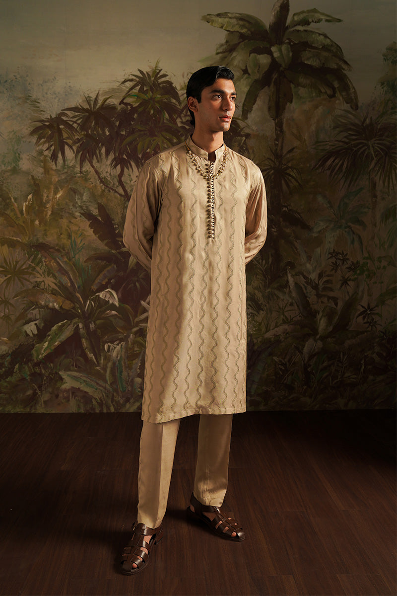 Republic By Omar Farooq | Luxury Rtw | "Wasif" Gold Embroidered Kurta Pajama -  Republic by Omar Farooq Luxury RTW - Original Designer Dress - House of Maryam