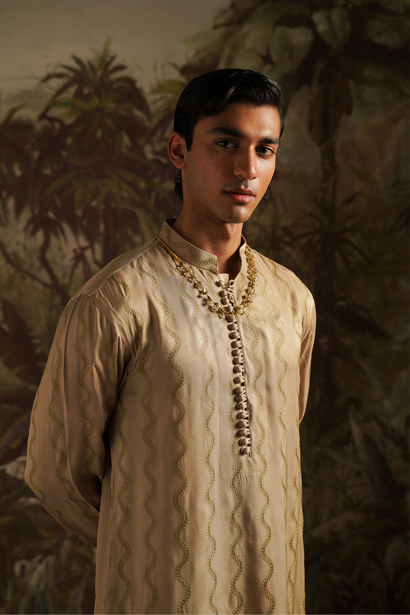 Republic By Omar Farooq | Luxury Rtw | "Wasif" Gold Embroidered Kurta Pajama -  Republic by Omar Farooq Luxury RTW - Original Designer Dress - House of Maryam