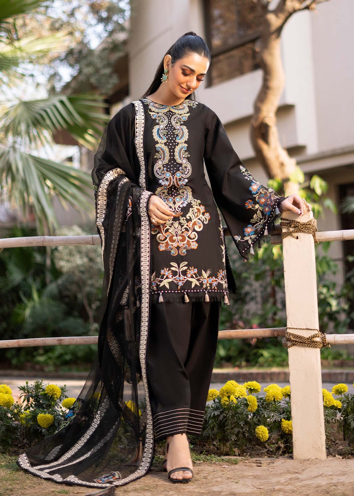 Fozia Khalid | Blossom Festive Lawn 25 | Black viola -  Fozia Khalid Ladies Clothes - Original Designer Dress - House of Maryam