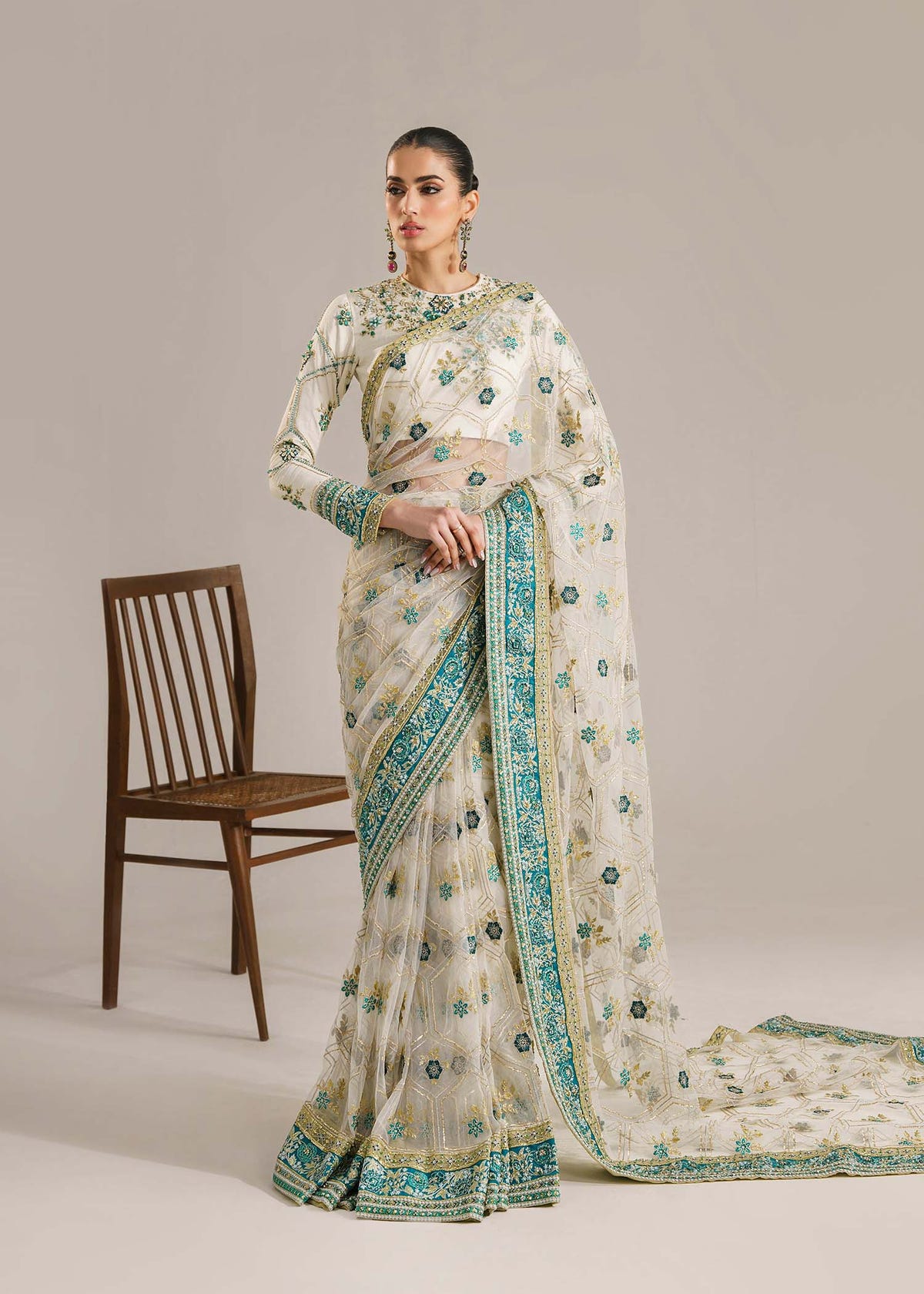 Akbar Aslam Atika embroidered net sari