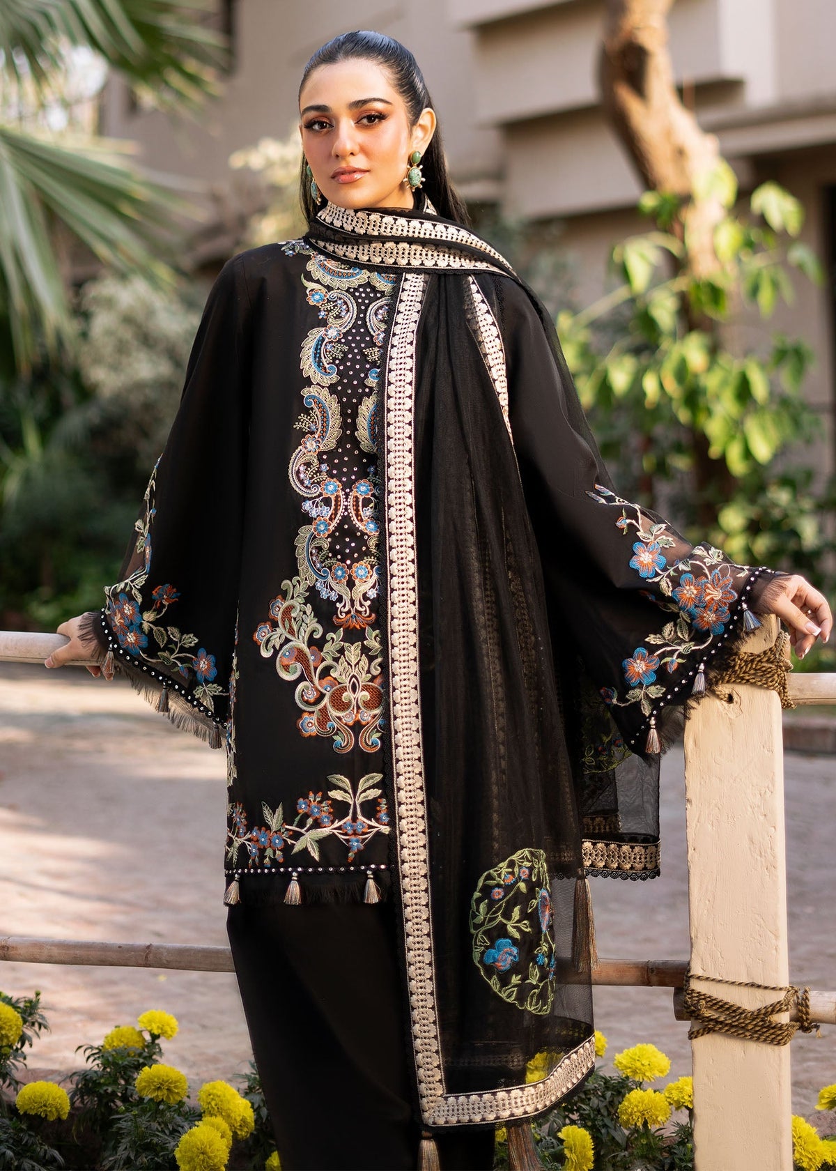 Fozia Khalid | Blossom Festive Lawn 25 | Black viola -  Fozia Khalid Ladies Clothes - Original Designer Dress - House of Maryam