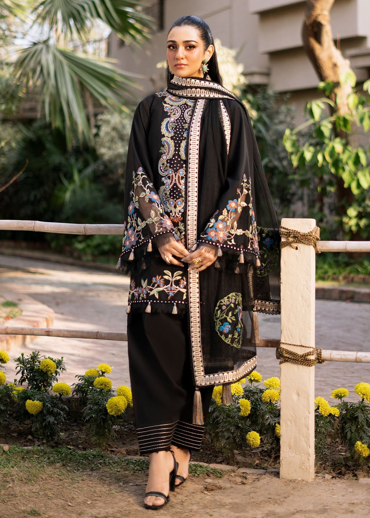 Fozia Khalid | Blossom Festive Lawn 25 | Black viola -  Fozia Khalid Ladies Clothes - Original Designer Dress - House of Maryam