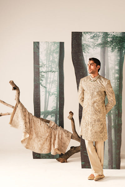 Republic By Omar Farooq | Sherwani Couture | 'Rustam' Ivory Hand Embroidered Sherwani -  Republic by Omar Farooq SHERWANI COUTURE - Original Designer Dress - House of Maryam