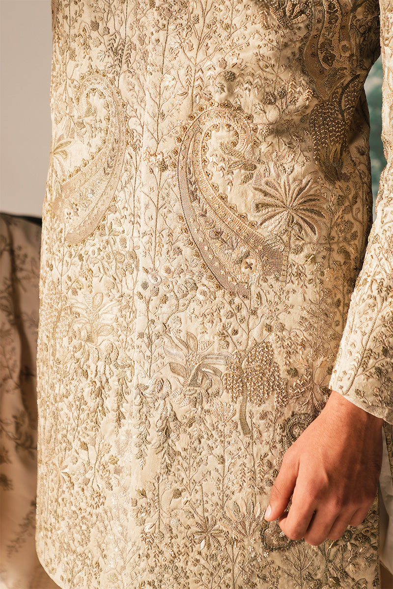 Republic By Omar Farooq | Sherwani Couture | 'Rustam' Ivory Hand Embroidered Sherwani -  Republic by Omar Farooq SHERWANI COUTURE - Original Designer Dress - House of Maryam