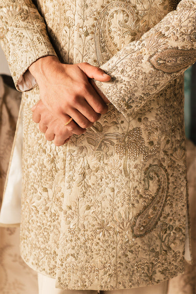 Republic By Omar Farooq | Sherwani Couture | 'Rustam' Ivory Hand Embroidered Sherwani -  Republic by Omar Farooq SHERWANI COUTURE - Original Designer Dress - House of Maryam